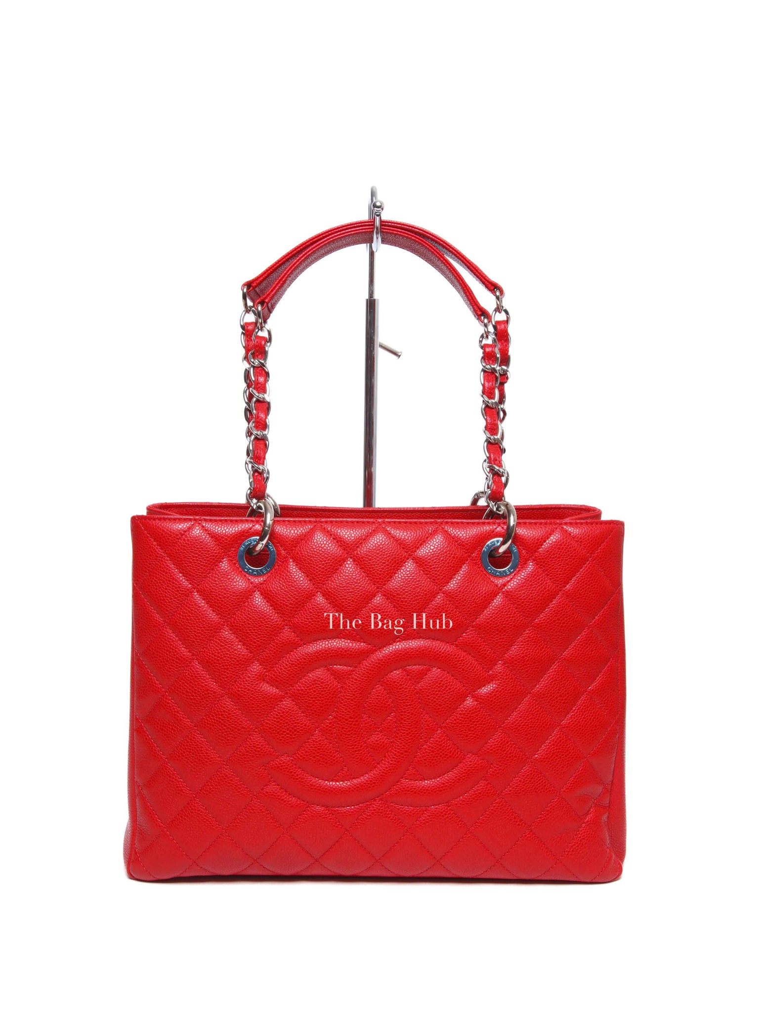 Chanel Red Quilted Caviar Leather Grand Shopping Tote Bag SHW