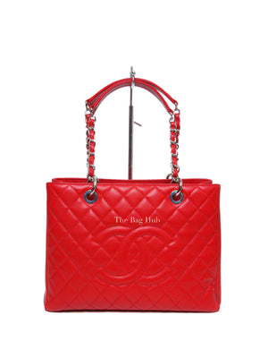 Chanel Red Quilted Caviar Leather Grand Shopping Tote Bag SHW