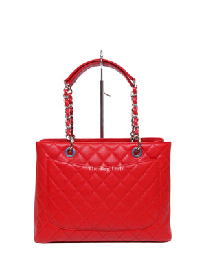 Chanel Red Quilted Caviar Leather Grand Shopping Tote Bag SHW