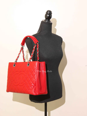 Chanel Red Quilted Caviar Leather Grand Shopping Tote Bag SHW