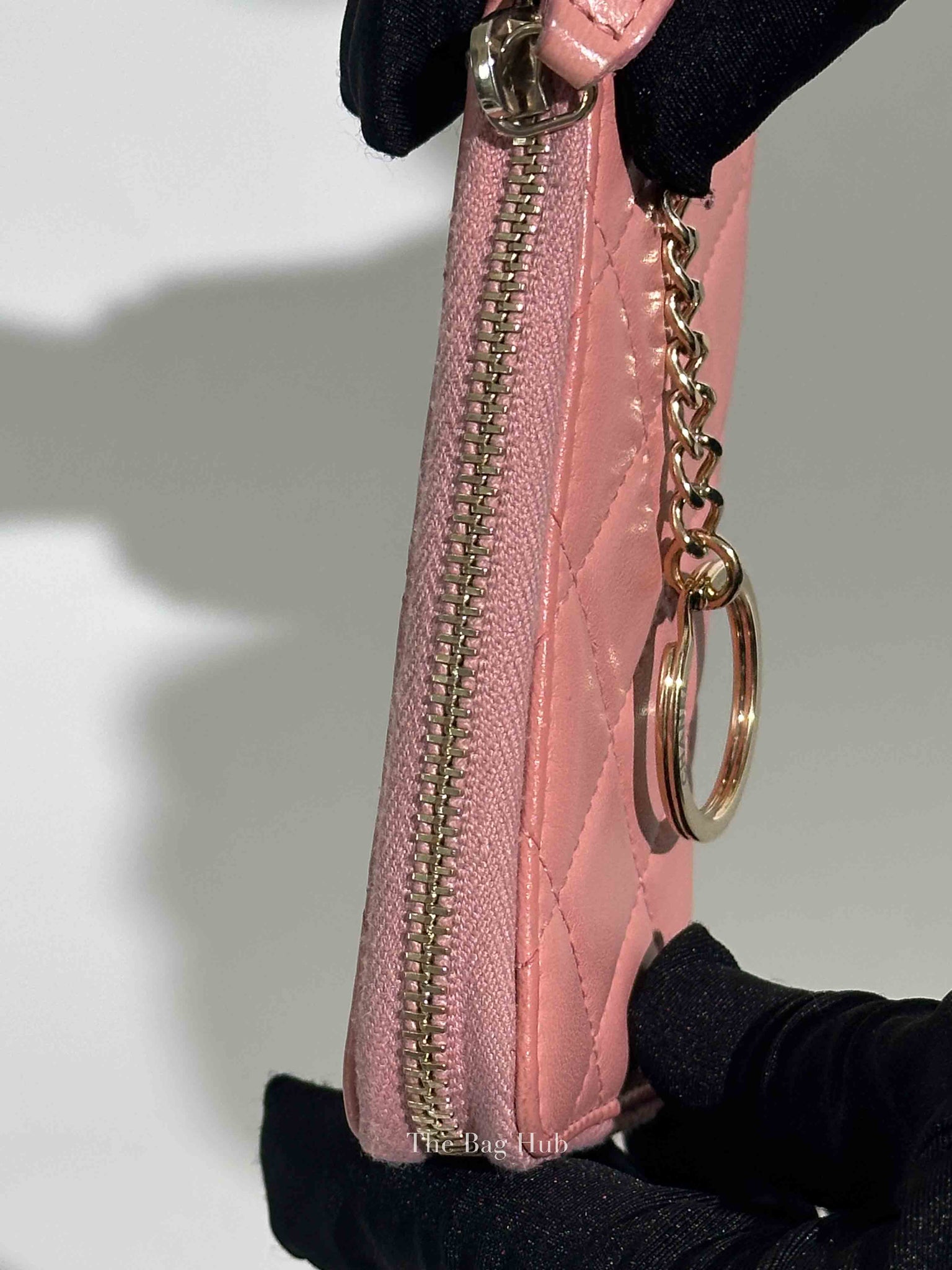 Chanel Pink Quilted Zipped Key Holder Case GHW