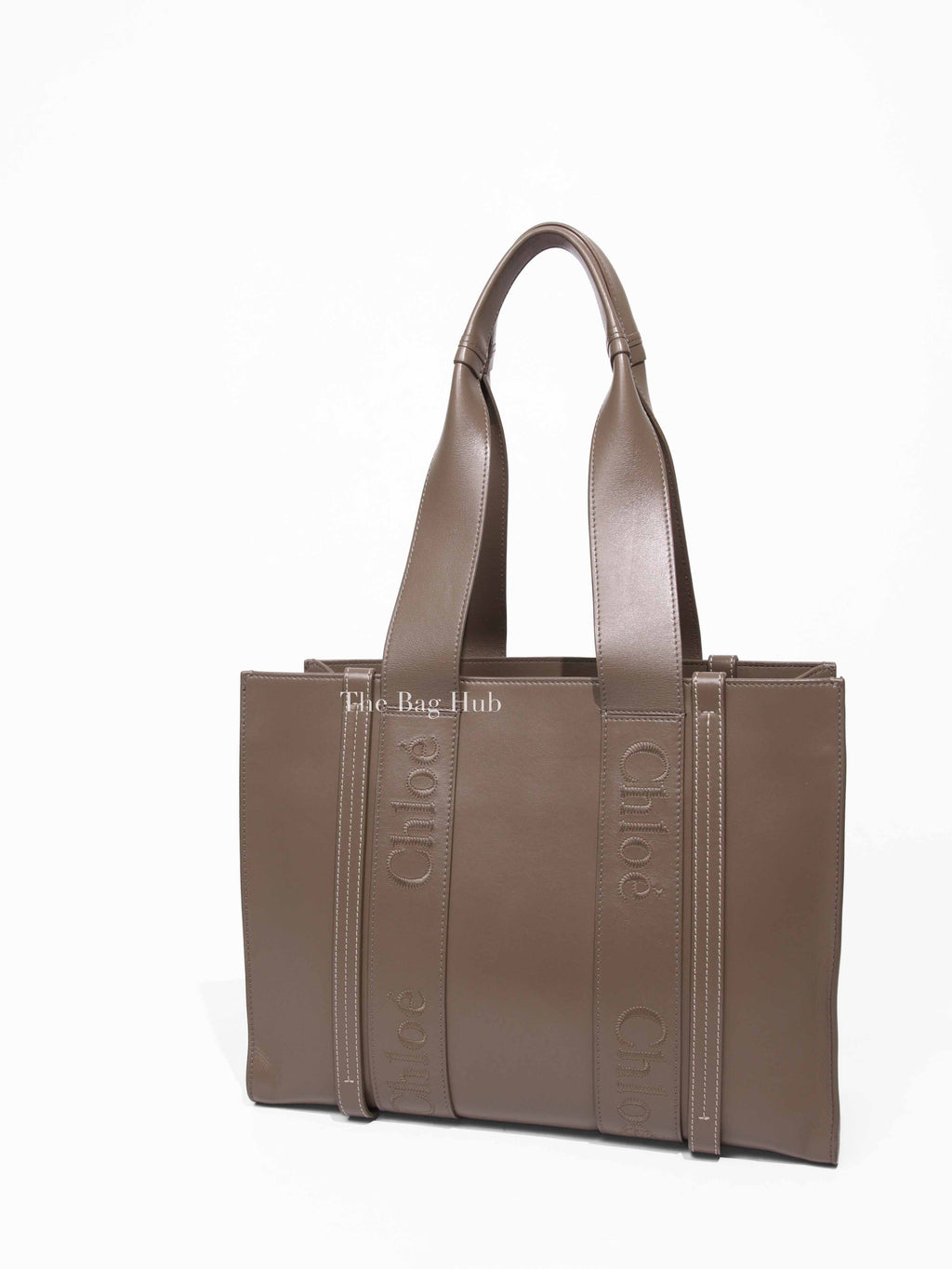 Chloe Taupe Leather Woody Embroidered Medium Tote Bag