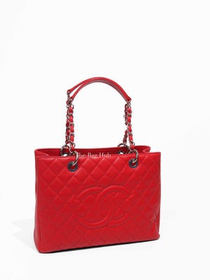 Chanel Red Quilted Caviar Leather Grand Shopping Tote Bag SHW
