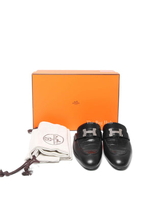 Hermes Black Croc Embossed Trocadero Mules Size 35