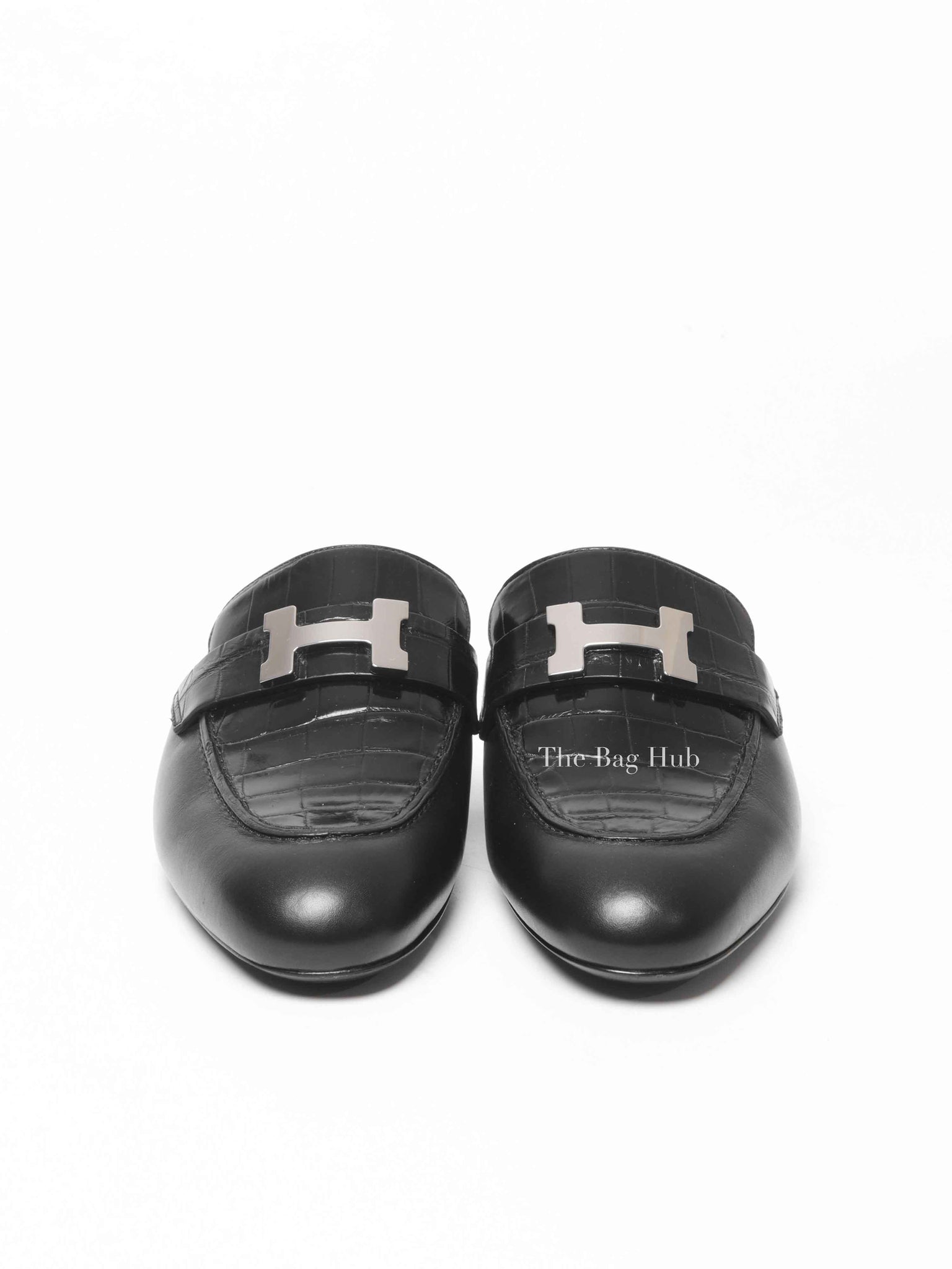 Hermes Black Croc Embossed Trocadero Mules Size 35