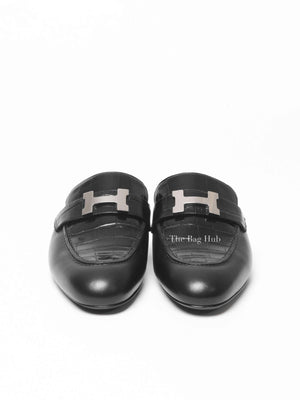 Hermes Black Croc Embossed Trocadero Mules Size 35