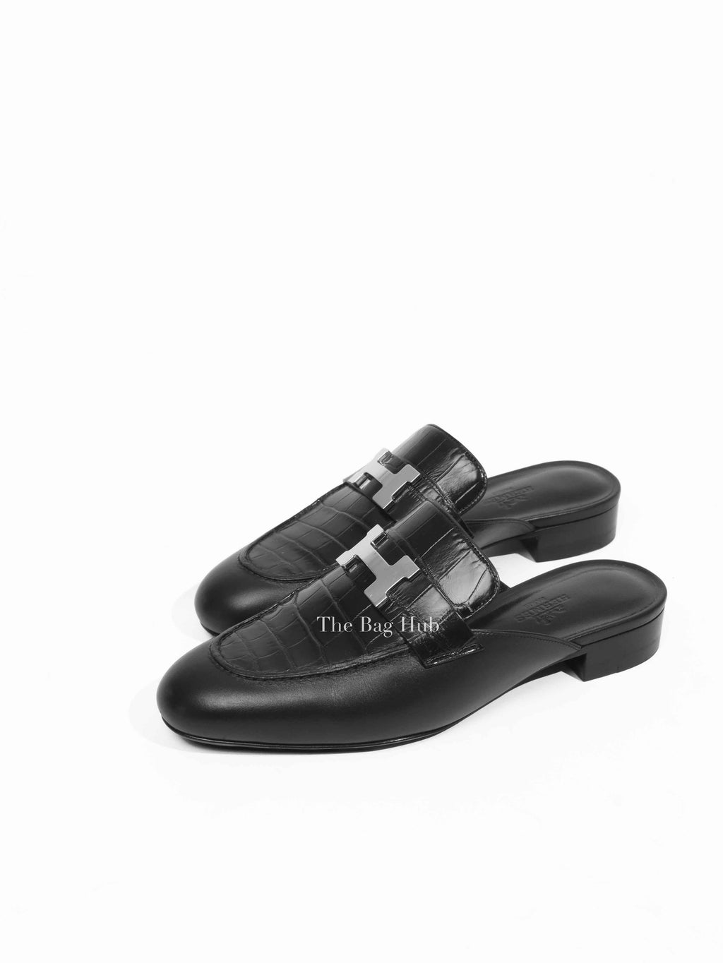 Hermes Black Croc Embossed Trocadero Mules Size 35