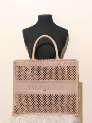 Dior Pink Mesh Embroidered Large Book Tote