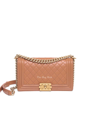Chanel Camel Quilted Lambskin Old Medium Le Boy GHW