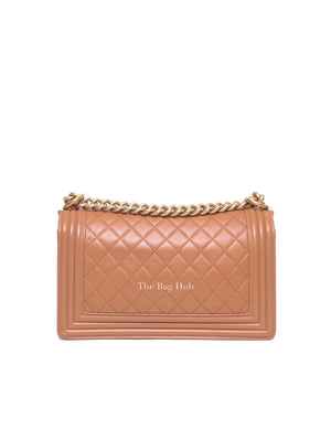 Chanel Camel Quilted Lambskin Old Medium Le Boy GHW