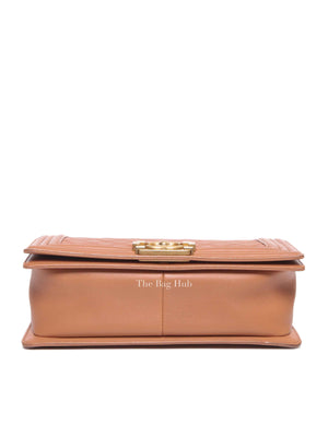 Chanel Camel Quilted Lambskin Old Medium Le Boy GHW