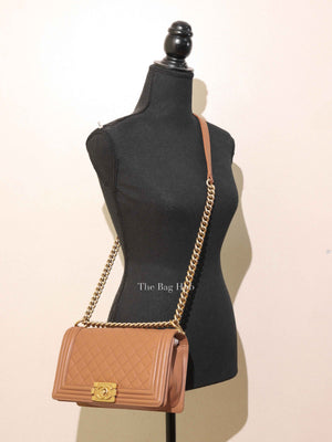 Chanel Camel Quilted Lambskin Old Medium Le Boy GHW