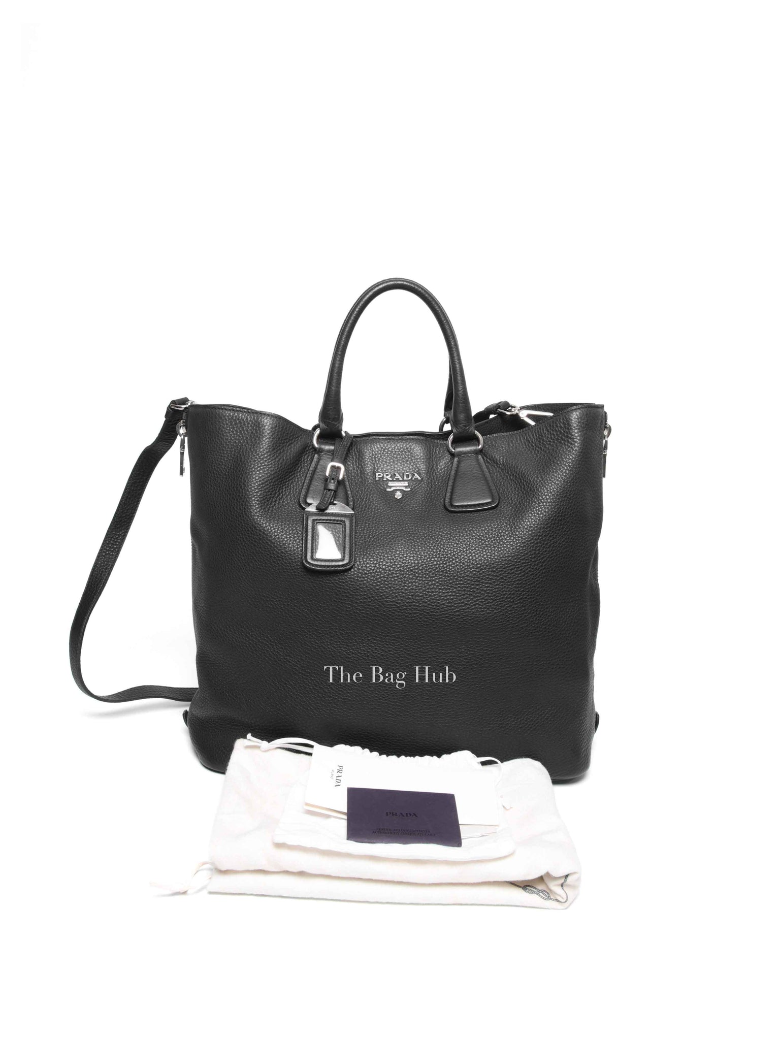 Prada Black Vitello Daino Leather Side Zip Shopping Tote BAG BN2419