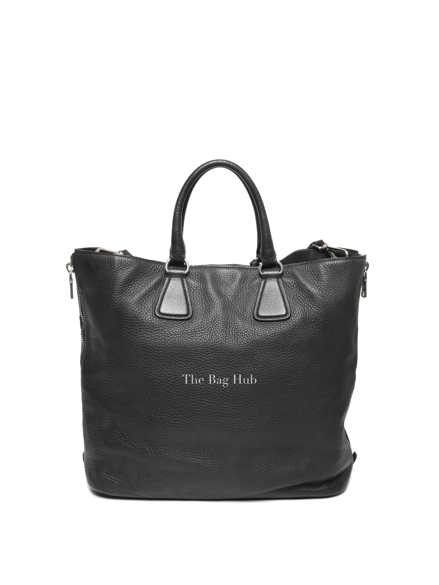 Prada Black Vitello Daino Leather Side Zip Shopping Tote BAG BN2419