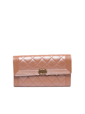 Chanel Metallic Light Brown Quilted Caviar Leather Boy Wallet