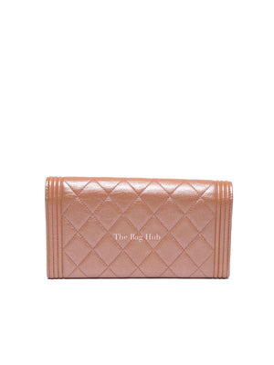Chanel Metallic Light Brown Quilted Caviar Leather Boy Wallet