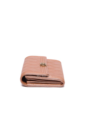 Chanel Metallic Light Brown Quilted Caviar Leather Boy Wallet