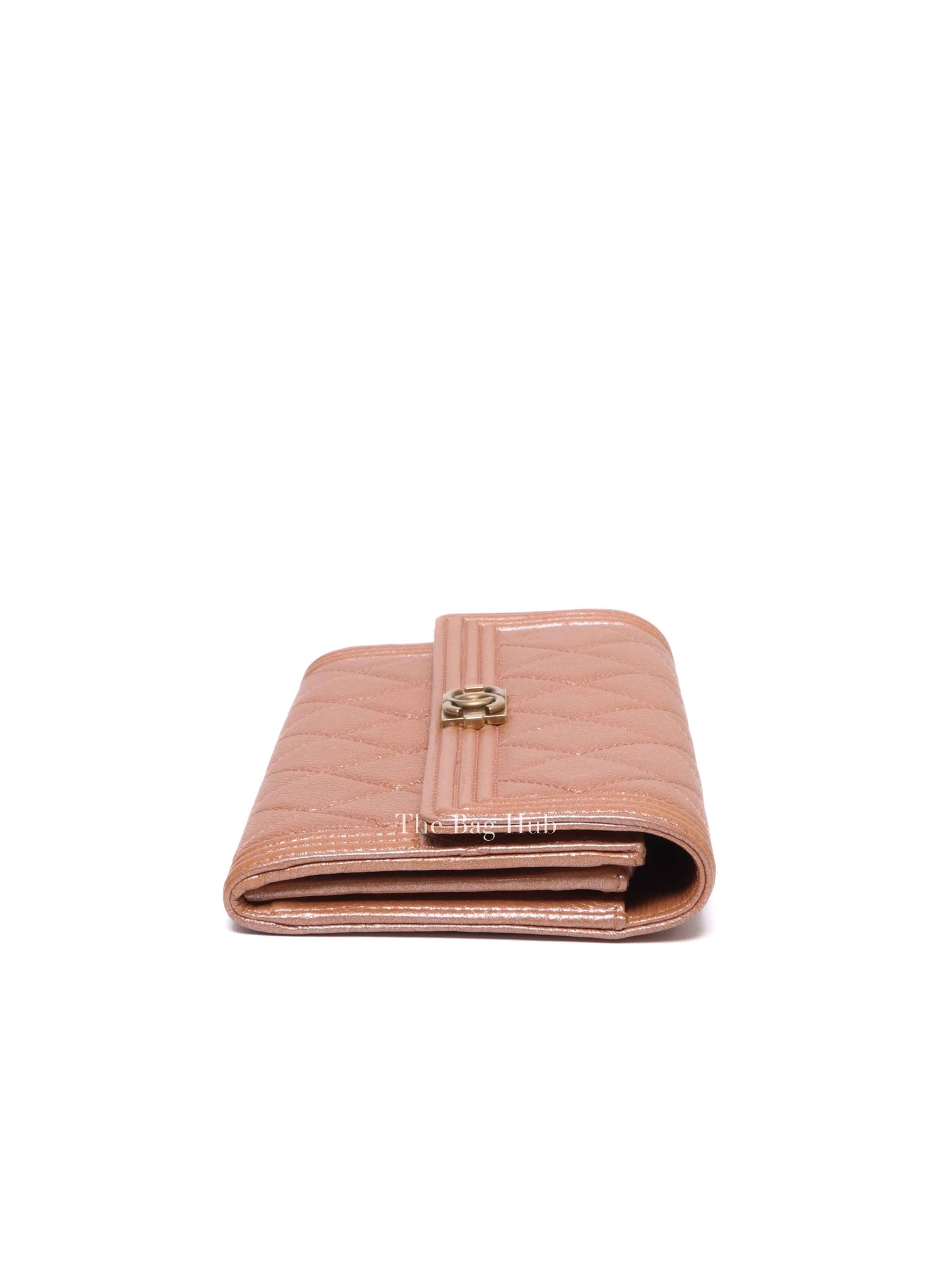 Chanel Metallic Light Brown Quilted Caviar Leather Boy Wallet