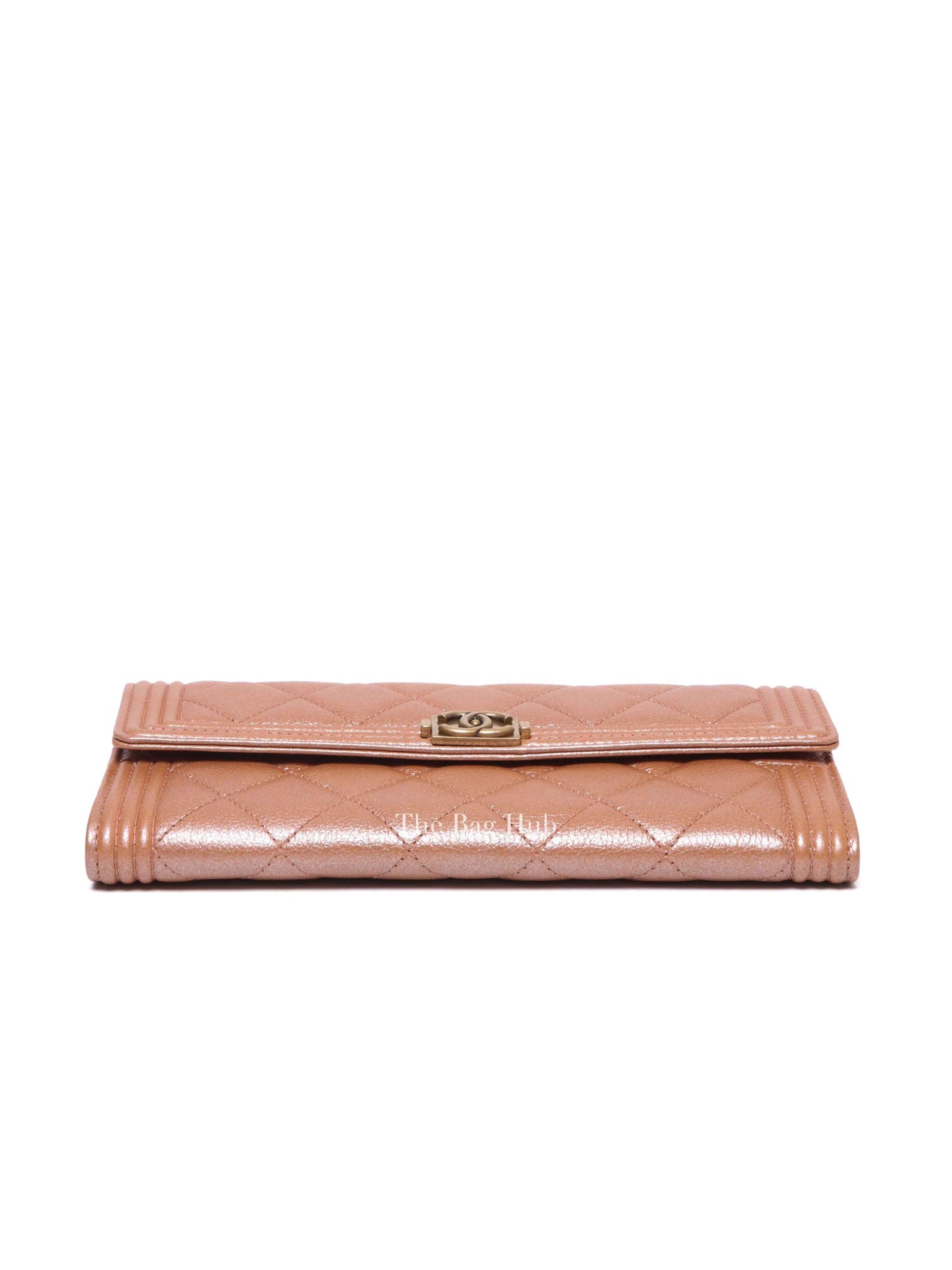 Chanel Metallic Light Brown Quilted Caviar Leather Boy Wallet