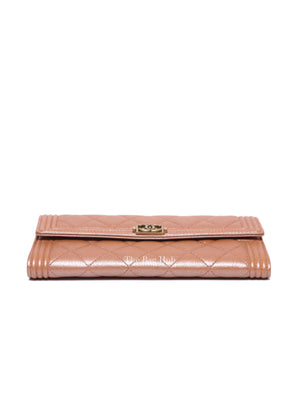 Chanel Metallic Light Brown Quilted Caviar Leather Boy Wallet