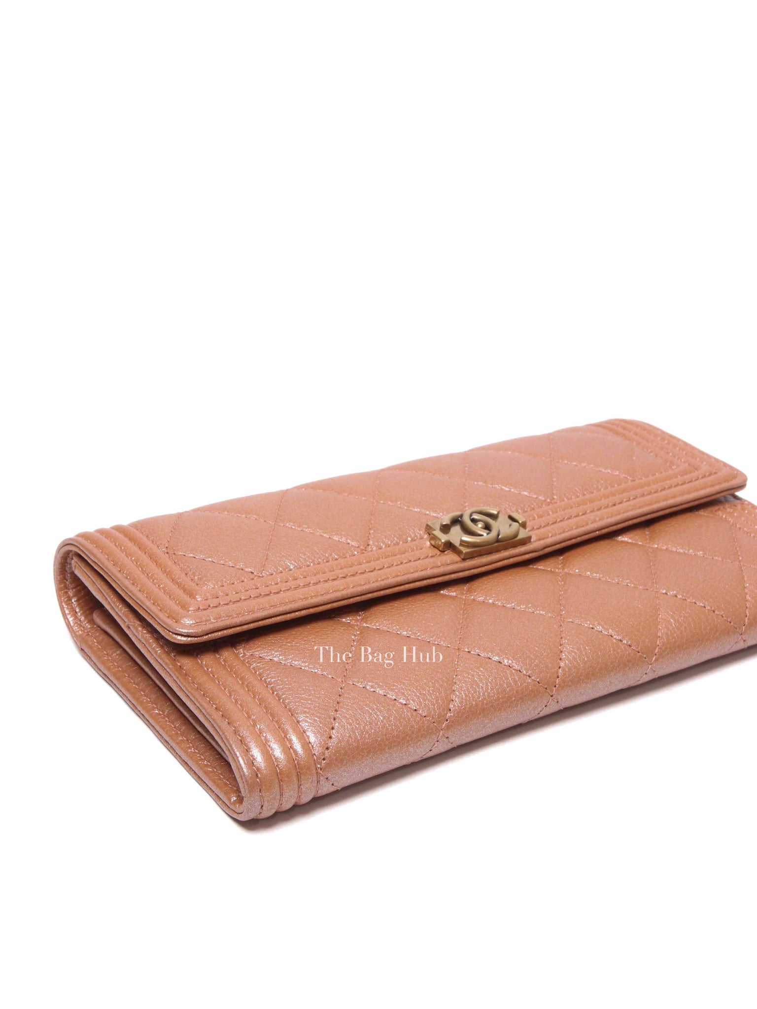 Chanel Metallic Light Brown Quilted Caviar Leather Boy Wallet