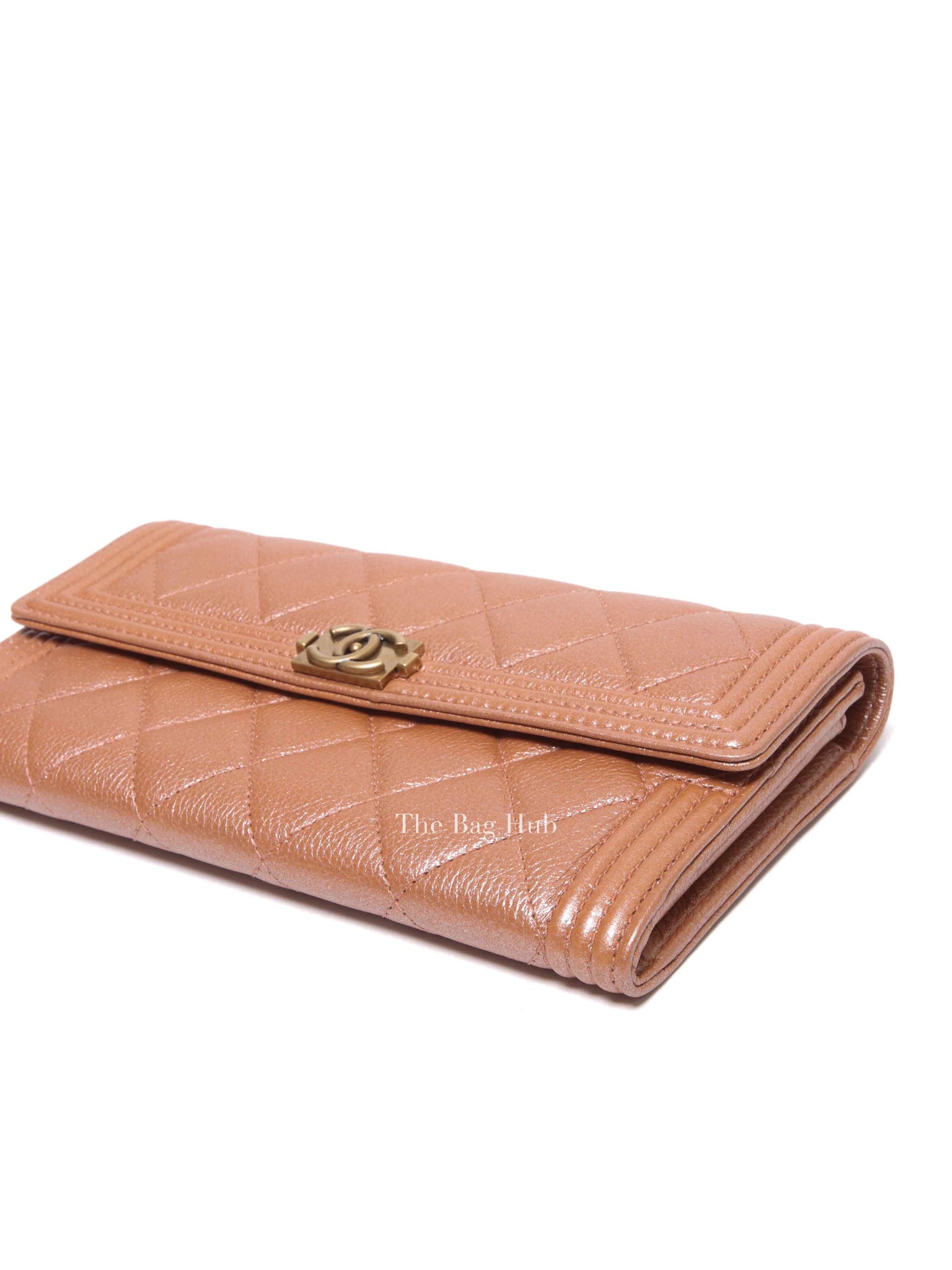 Chanel Metallic Light Brown Quilted Caviar Leather Boy Wallet