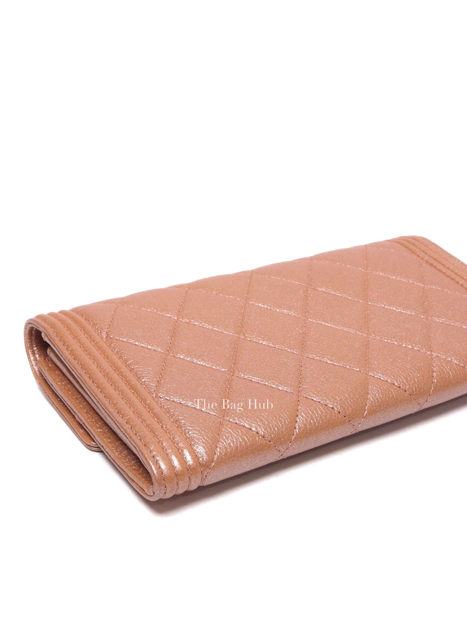 Chanel Metallic Light Brown Quilted Caviar Leather Boy Wallet