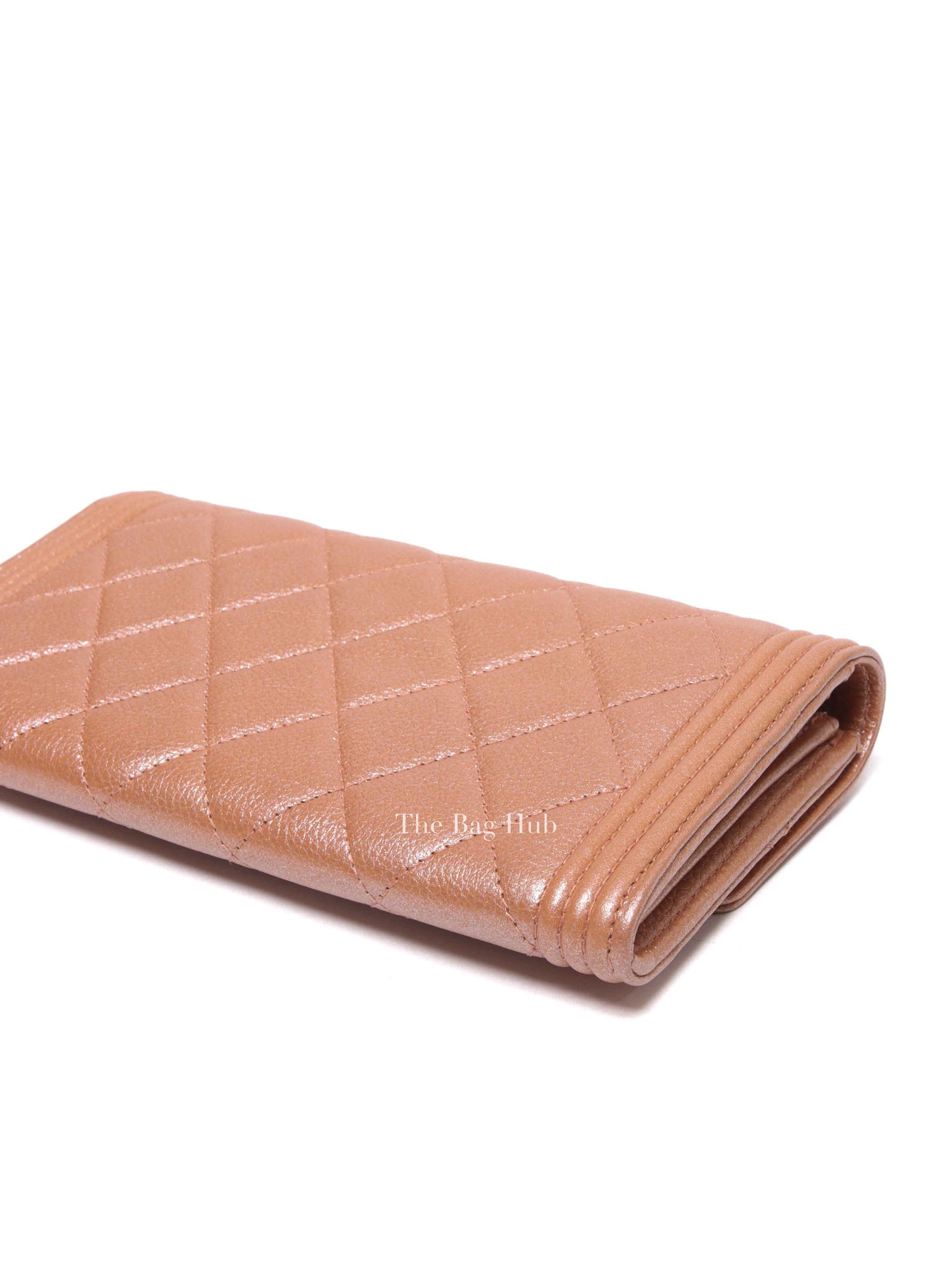 Chanel Metallic Light Brown Quilted Caviar Leather Boy Wallet