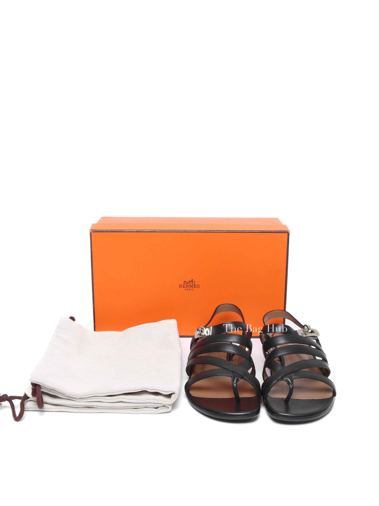 Hermes Black Leather Transat Sandals Size 36