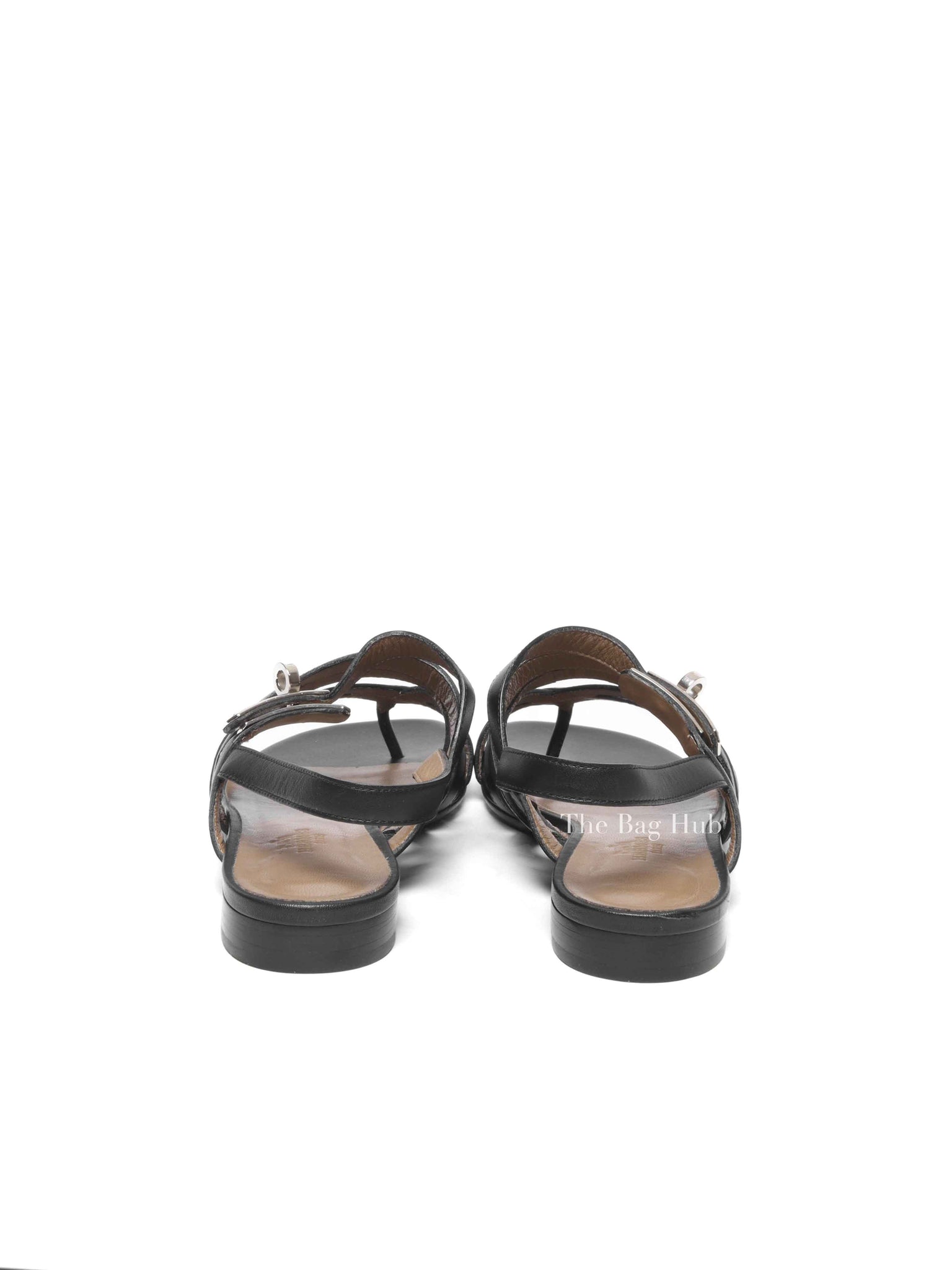 Hermes Black Leather Transat Sandals Size 36