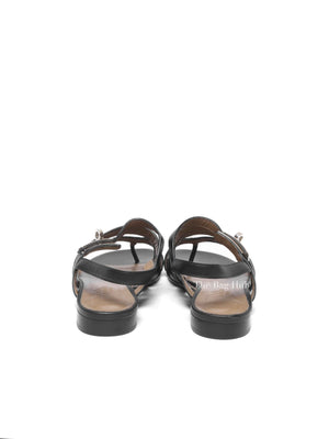 Hermes Black Leather Transat Sandals Size 36