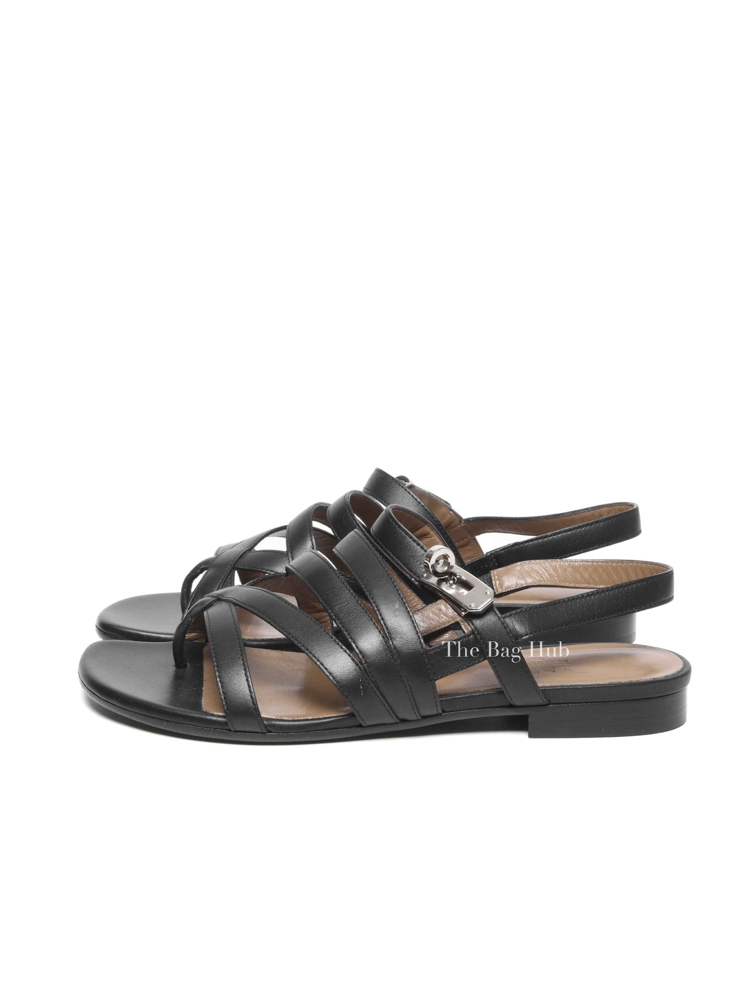 Hermes Black Leather Transat Sandals Size 36