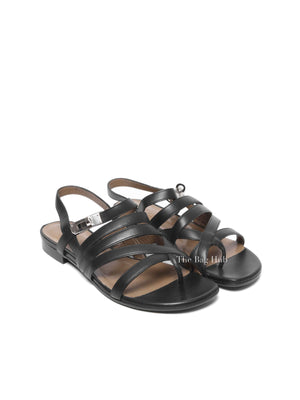 Hermes Black Leather Transat Sandals Size 36