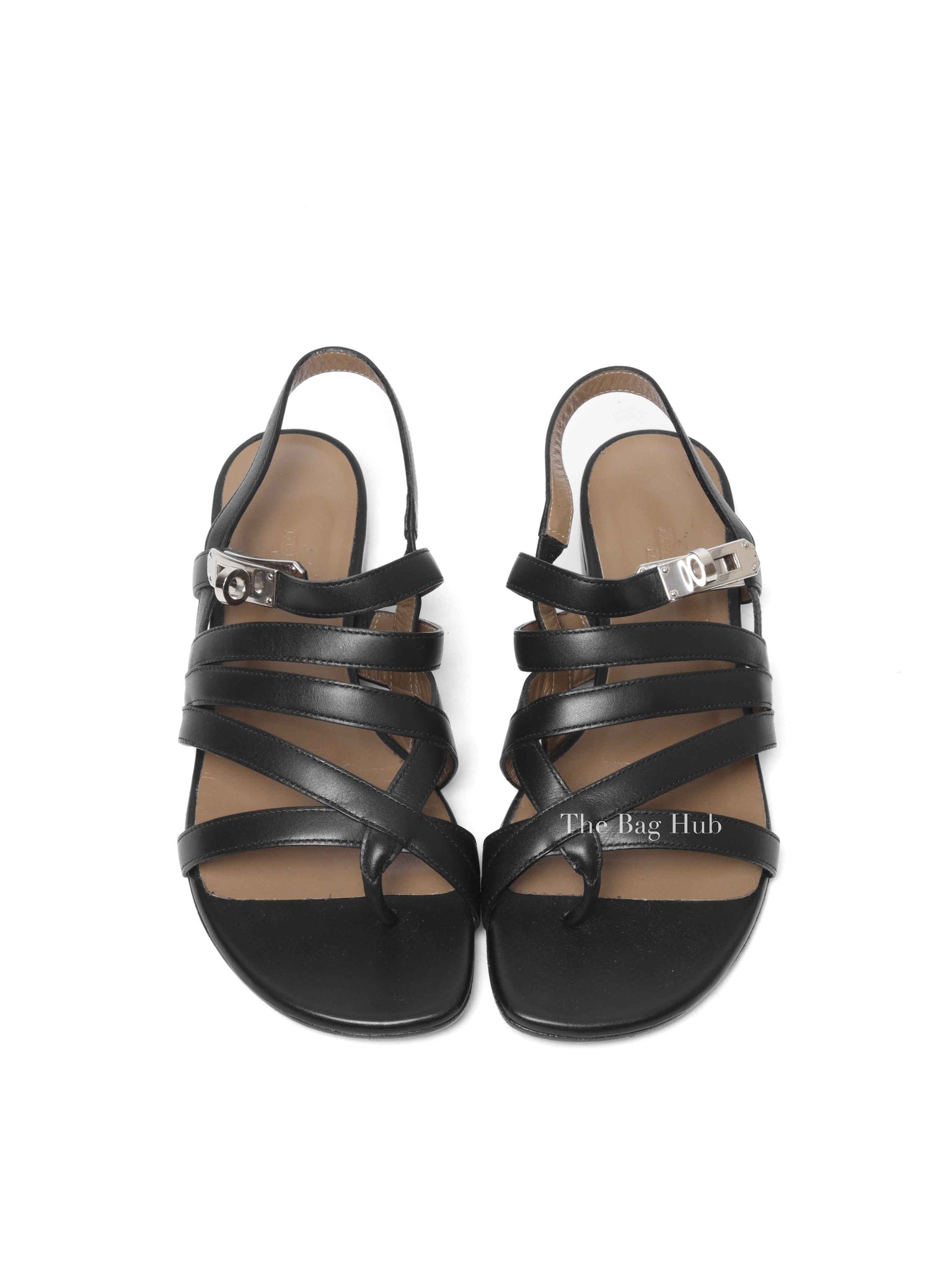 Hermes Black Leather Transat Sandals Size 36