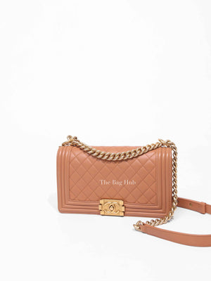 Chanel Camel Quilted Lambskin Old Medium Le Boy GHW