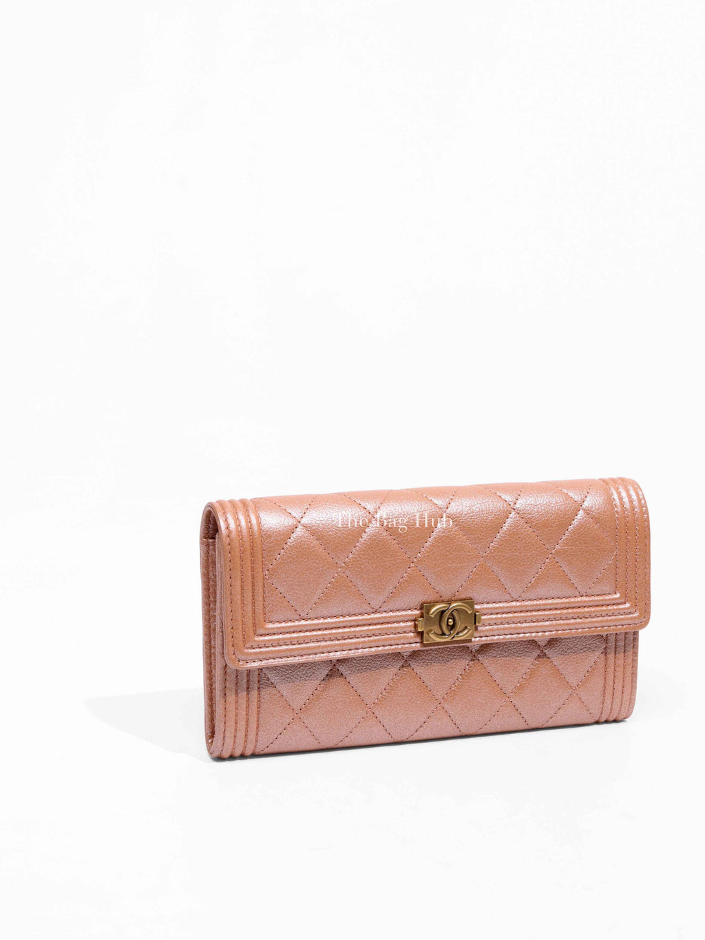 Chanel Metallic Light Brown Quilted Caviar Leather Boy Wallet