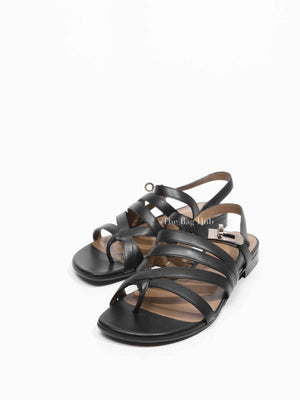 Hermes Black Leather Transat Sandals Size 36