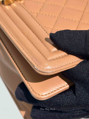 Chanel Camel Quilted Lambskin Old Medium Le Boy GHW