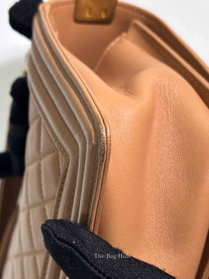 Chanel Camel Quilted Lambskin Old Medium Le Boy GHW