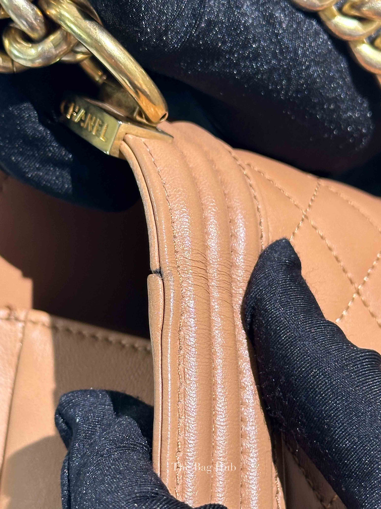 Chanel Camel Quilted Lambskin Old Medium Le Boy GHW