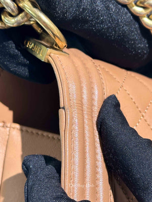 Chanel Camel Quilted Lambskin Old Medium Le Boy GHW