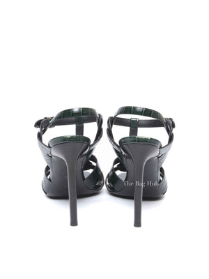 Saint Laurent Green Croc Embossed Leather Tribute Platform Sandals Size 39
