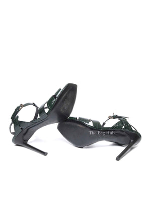 Saint Laurent Green Croc Embossed Leather Tribute Platform Sandals Size 39