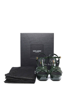 Saint Laurent Dark Green Patent Tribute Sandals Size 36.5