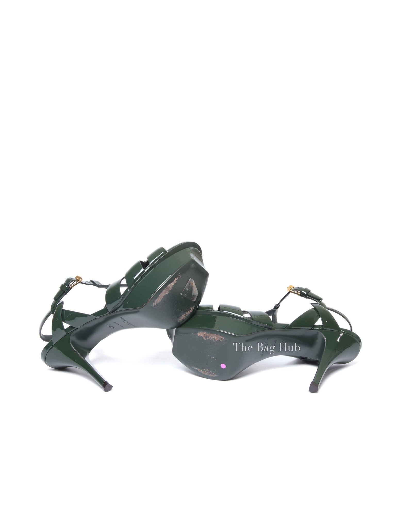Saint Laurent Dark Green Patent Tribute Sandals Size 36.5