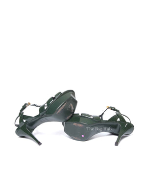Saint Laurent Dark Green Patent Tribute Sandals Size 36.5