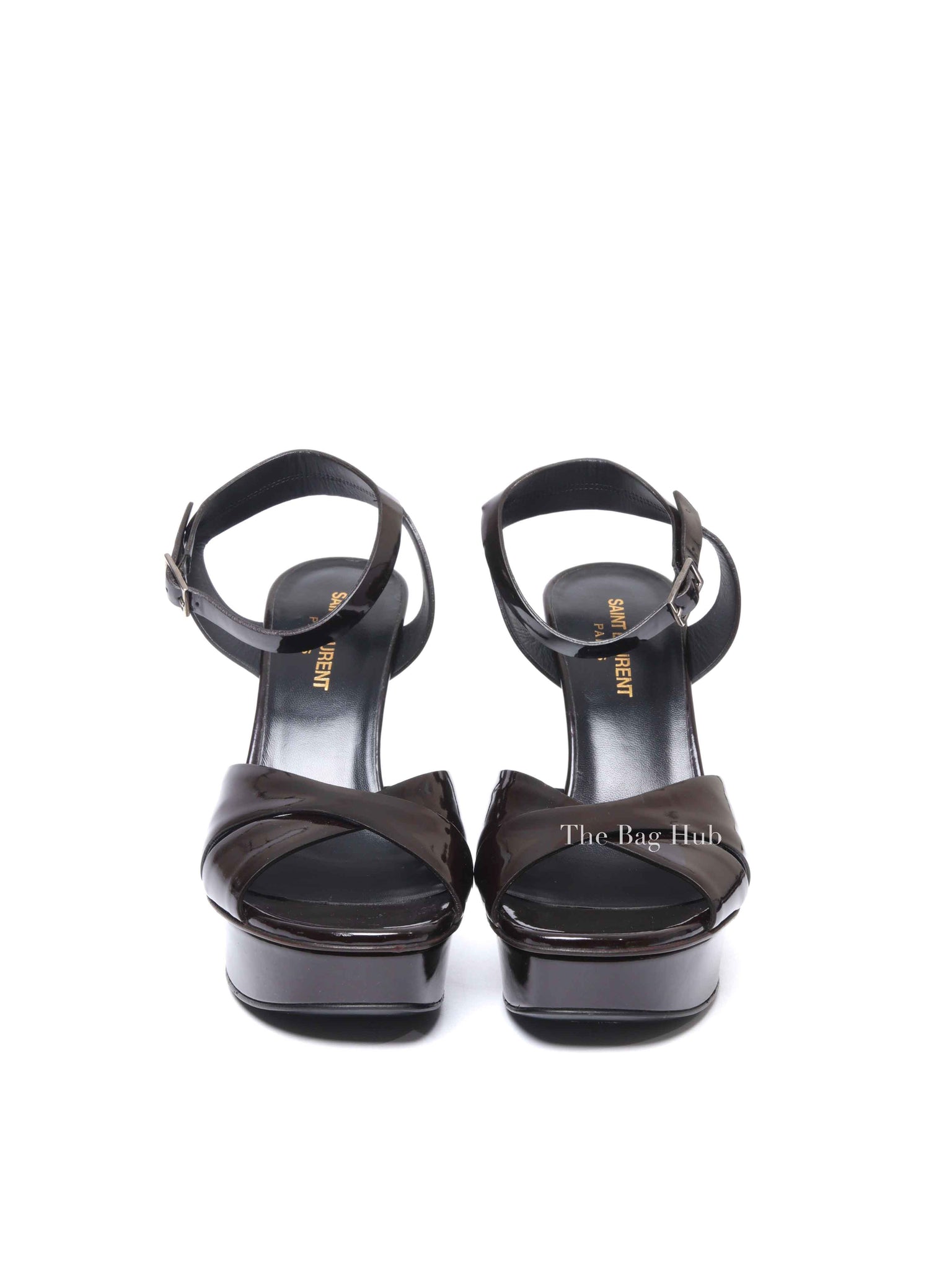 Saint Laurent Plum Patent Leather Bianca Platform Sandals Size 37