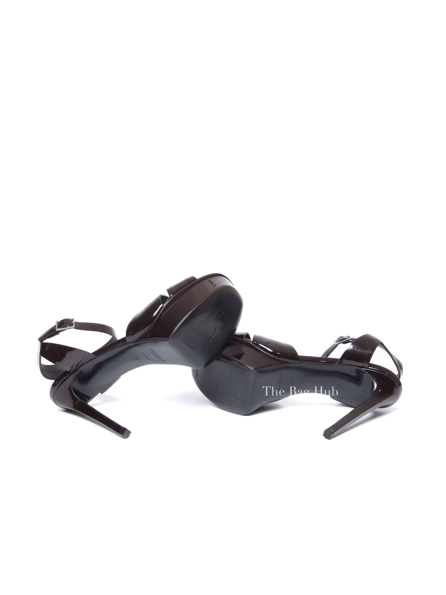 Saint Laurent Plum Patent Leather Bianca Platform Sandals Size 37