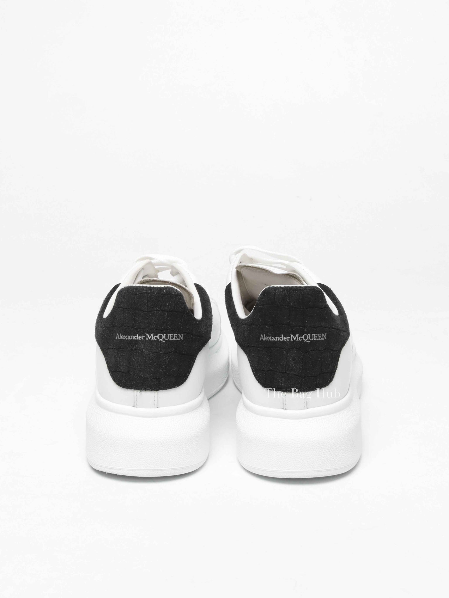 Alexander McQueen White/Black Croc Suede/Leather Oversized Sneakers Size 39.5 D