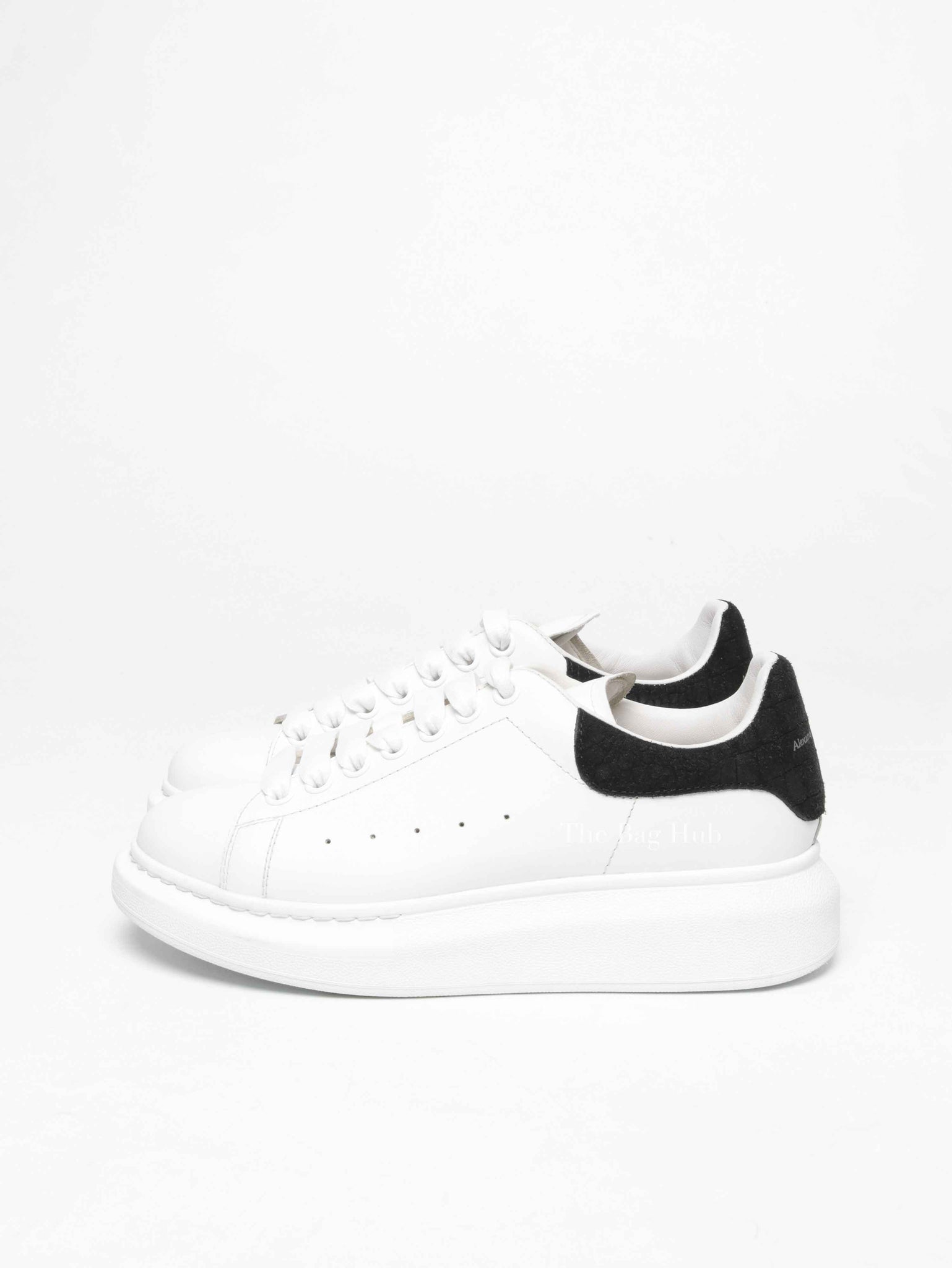 Alexander McQueen White/Black Croc Suede/Leather Oversized Sneakers Size 39.5 D
